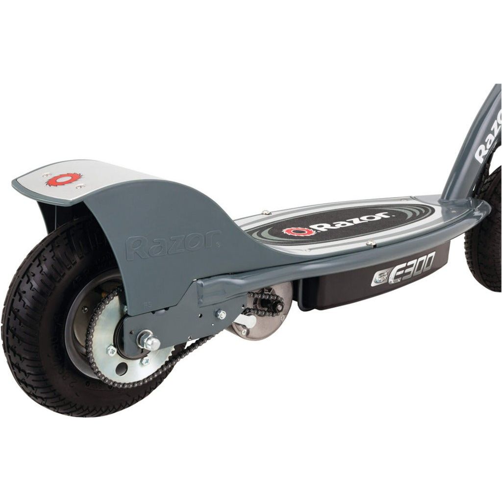 Razor E300 Electric Scooter 24 Volt Scooter - Matt Grey rear wheel, motor and chain close up