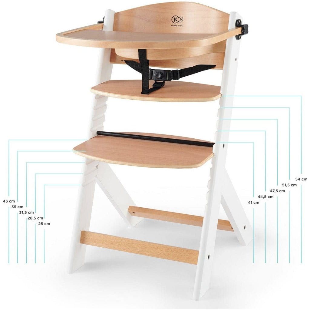 Kinderkraft Enock High Chair - White Wood footrest stages