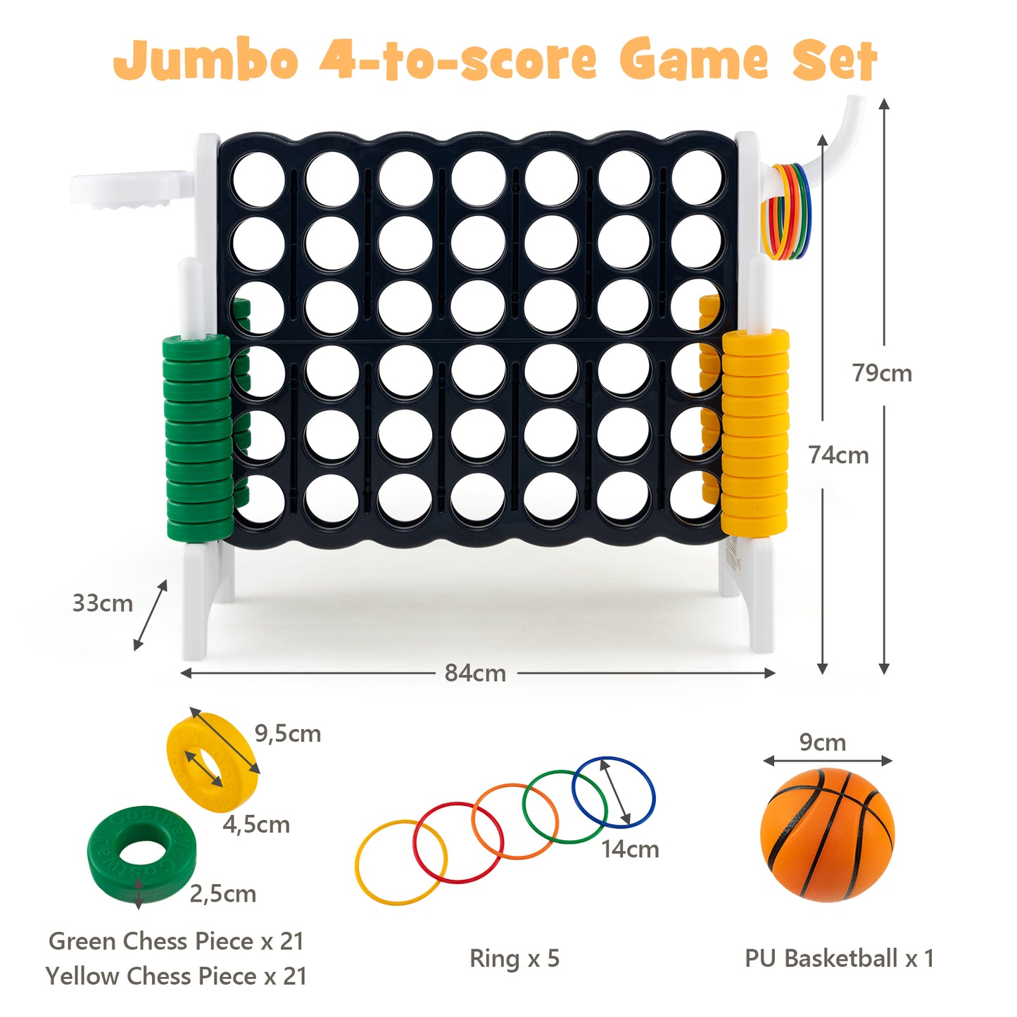 Giant Connect 4 Game Jumbo with 42 Rings-White