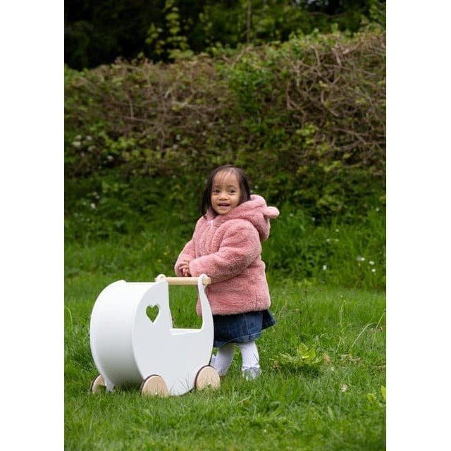 girl in garden with Moover Wooden Dolls Pram - 2 Years+ - White
