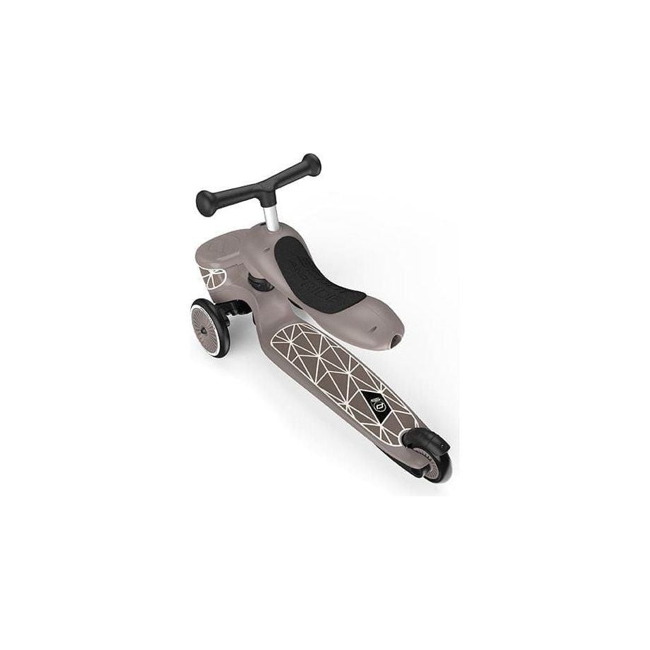 Scoot and Ride Highwaykick 1 Lifestyle Scooter- Brown Lines in seated position rear