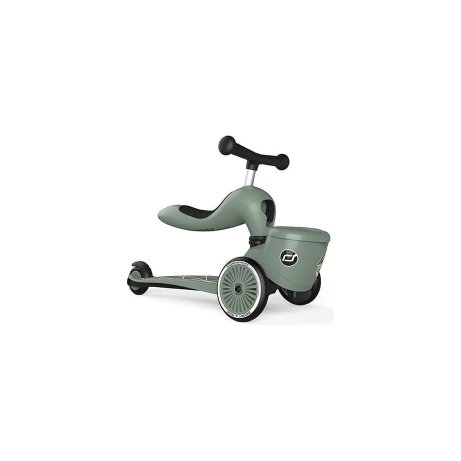 Scoot and Ride Highwaykick 1 Lifestyle Scooter - Green Lines in seated position close up