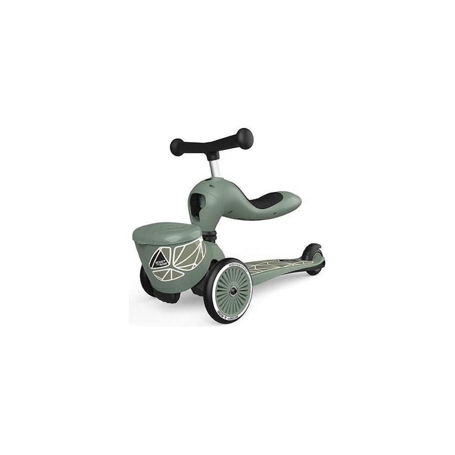 Scoot and Ride Highwaykick 1 Lifestyle Scooter - Green Lines in seated position front left close up