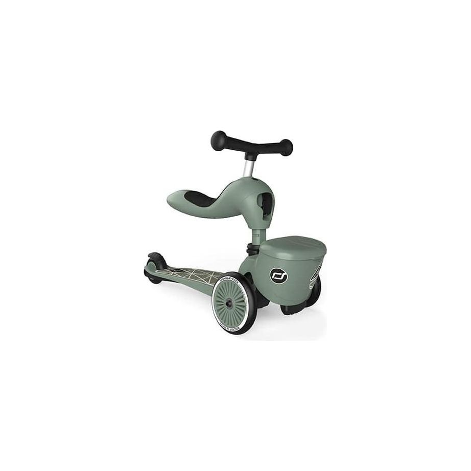 Scoot and Ride Highwaykick 1 Lifestyle Scooter - Green Lines in seated position front right close up