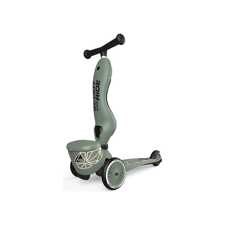 Scoot and Ride Highwaykick 1 Lifestyle Scooter - Green Lines in upright position front left close up