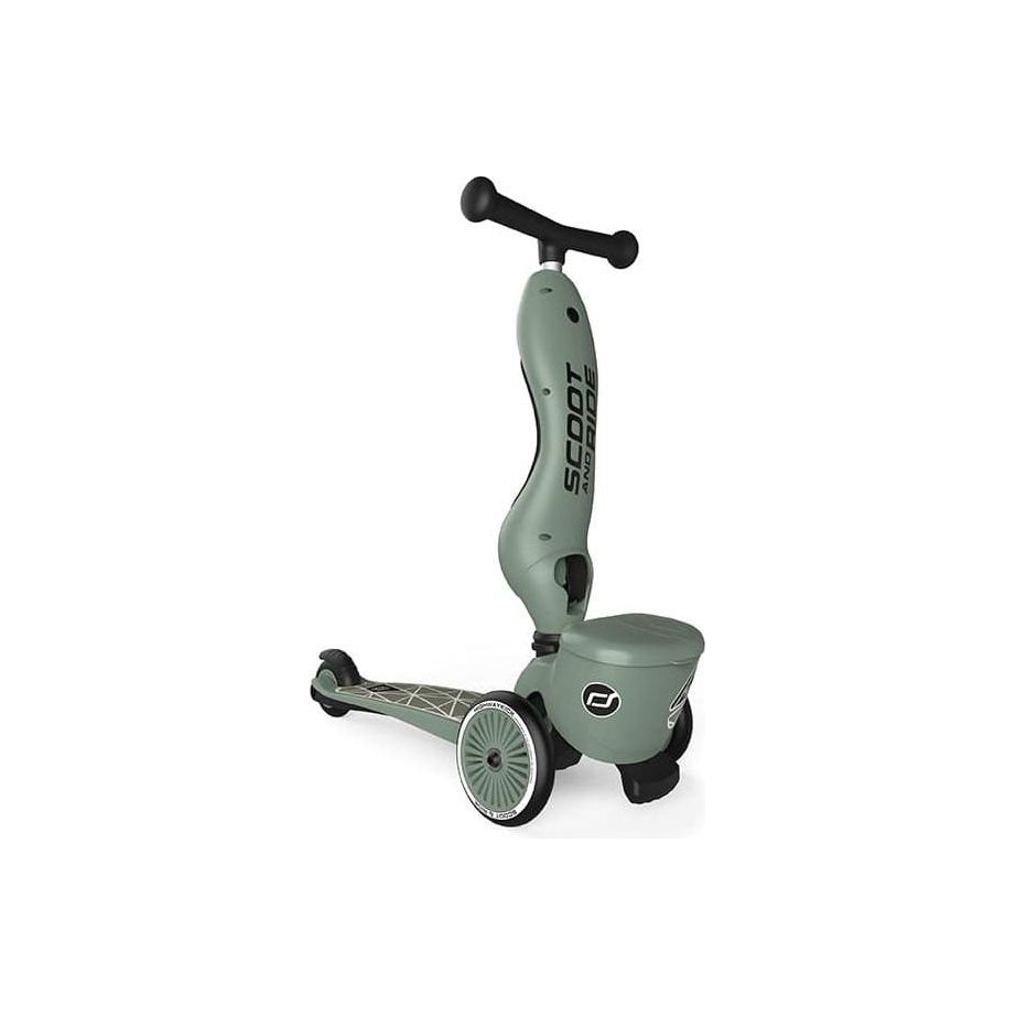 Scoot and Ride Highwaykick 1 Lifestyle Scooter - Green Lines in upright position front right close up