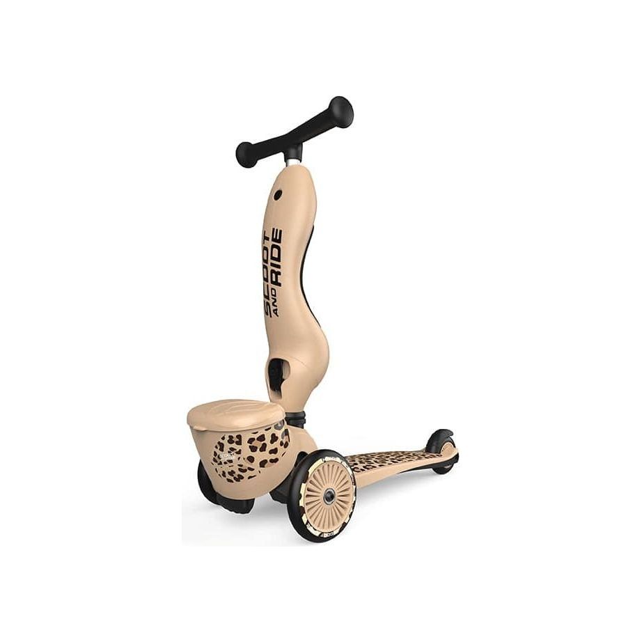 Scoot and Ride Highwaykick 1 Lifestyle Scooter - Leopard in upright position front left