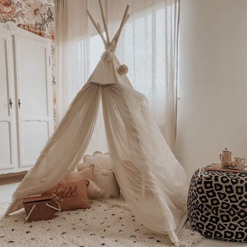 MINICAMP Fairy Kids Play Tent With Tulle in Ecru in bedroom