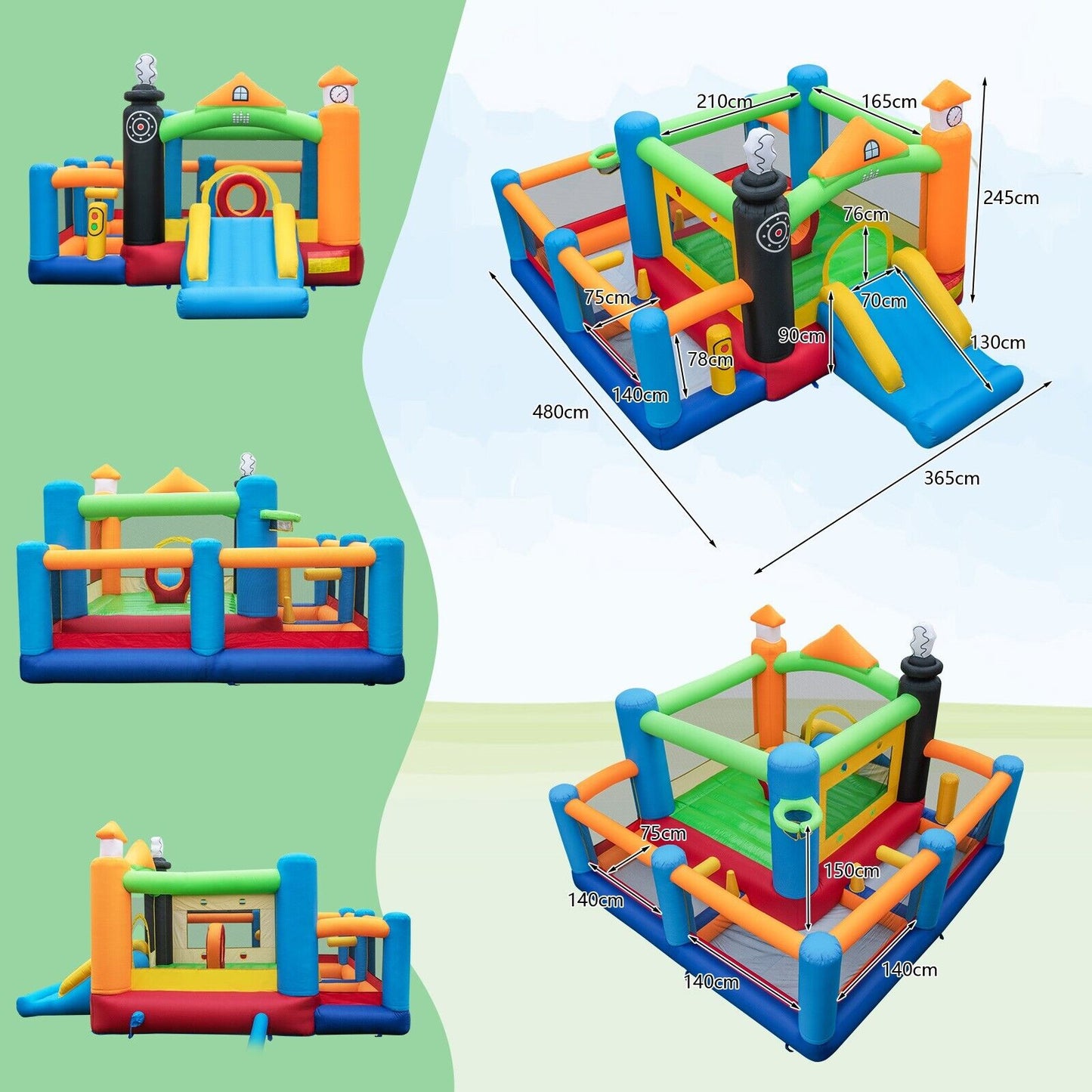 Train Theme Bouncy Castle with Slide and Basketball Hoop without Air Blower