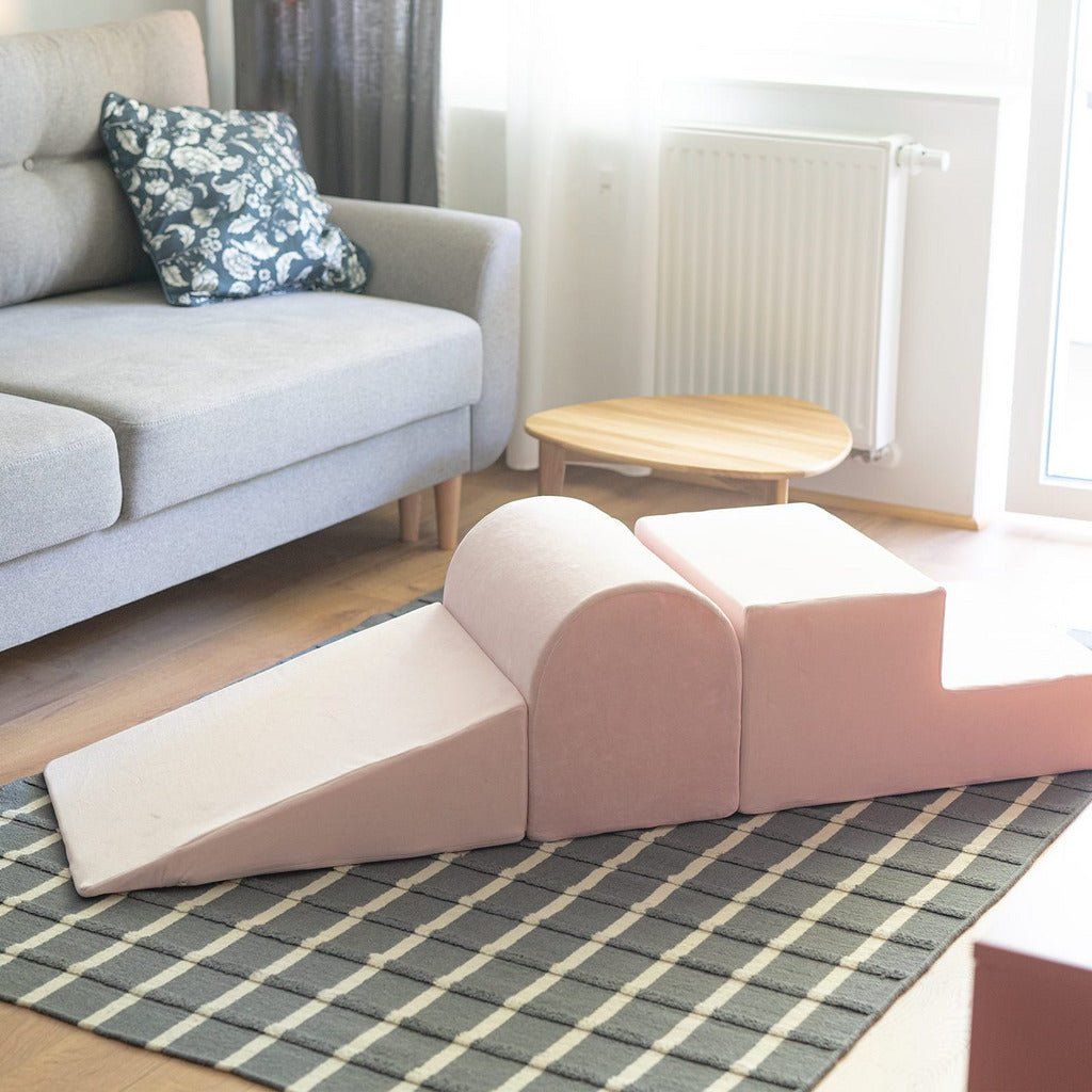 Velvet 3 Piece Softplay Set - Pale Pink on rug in lounge