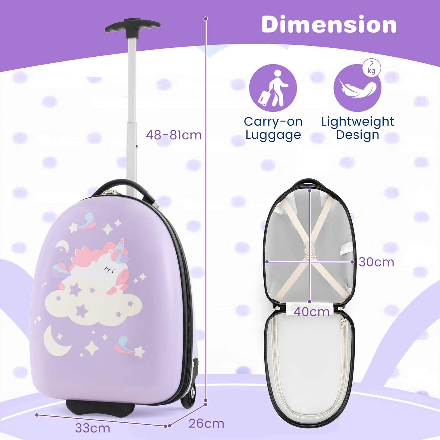 16 Inches Kids Carry-On Luggage with Wheels-Pink Unicorn