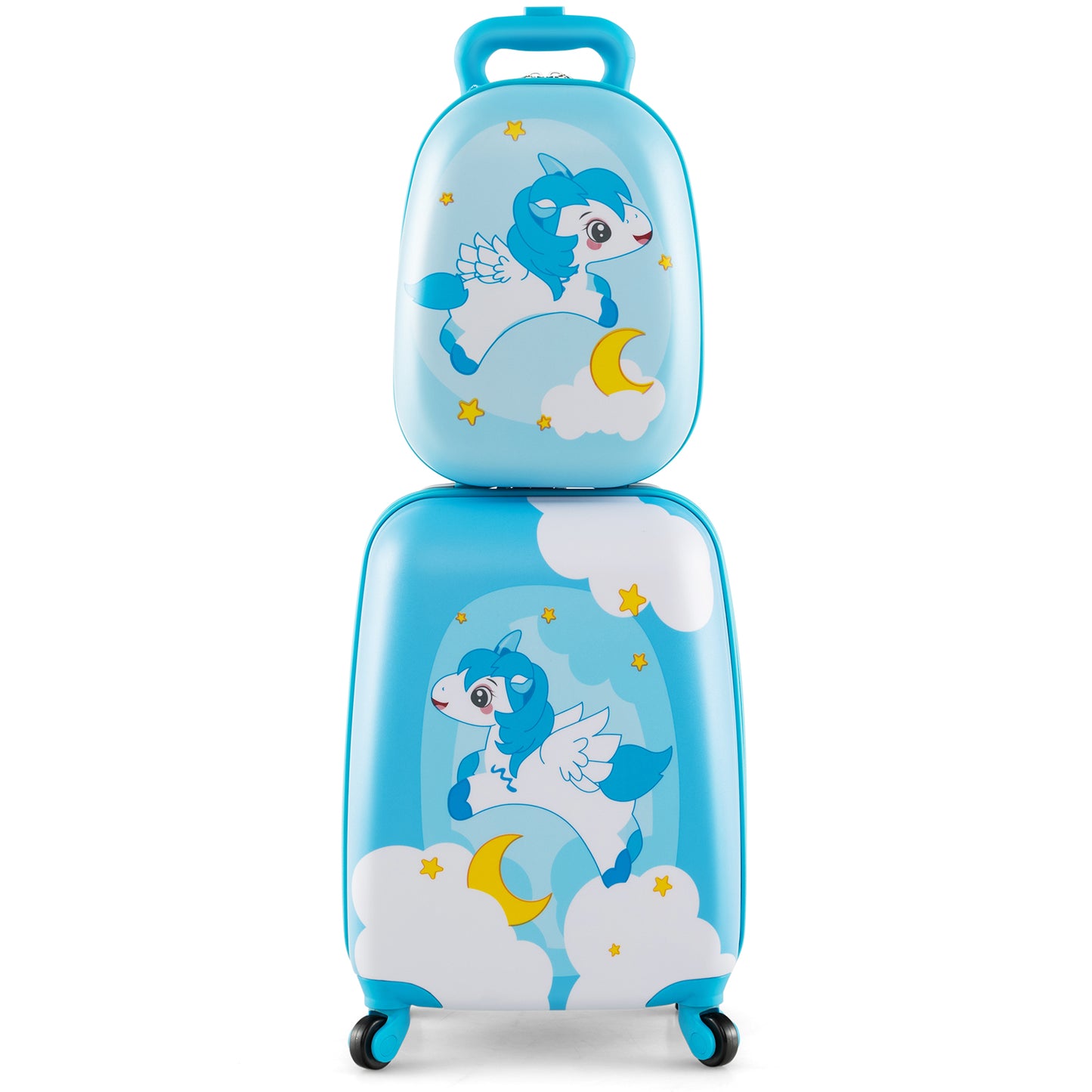 2 Piece Kids Luggage Set with Wheels and Height Adjustable Handle - Light Blue