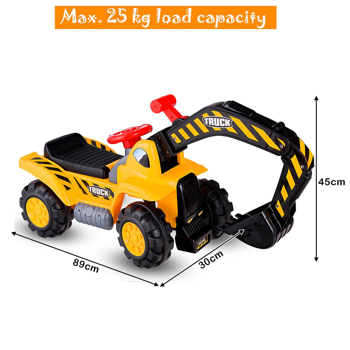 Kids Ride on Digger with Safety Helmet and Toy Stones