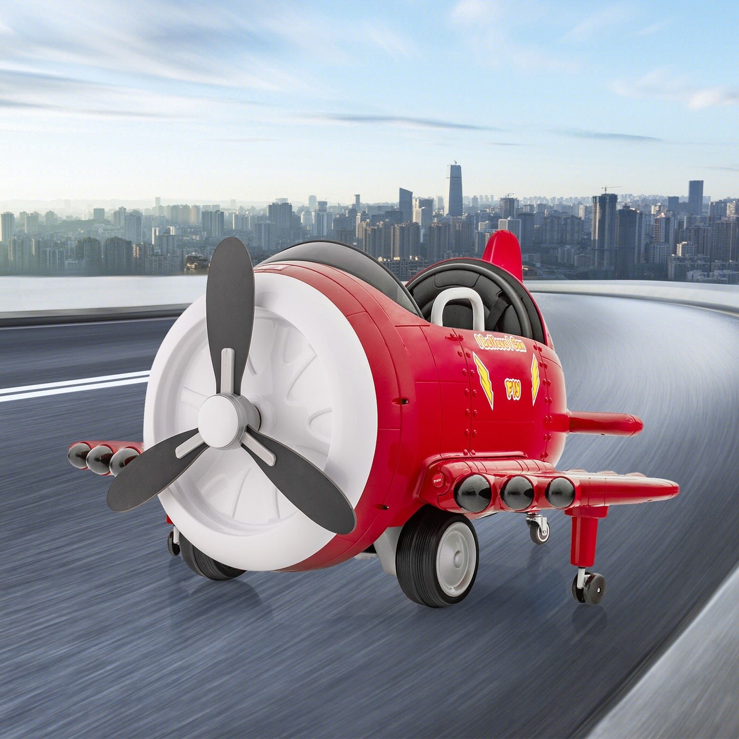 Kids Ride On Electric Airplane Car Toy with Joysticks and Remote Control-Red
