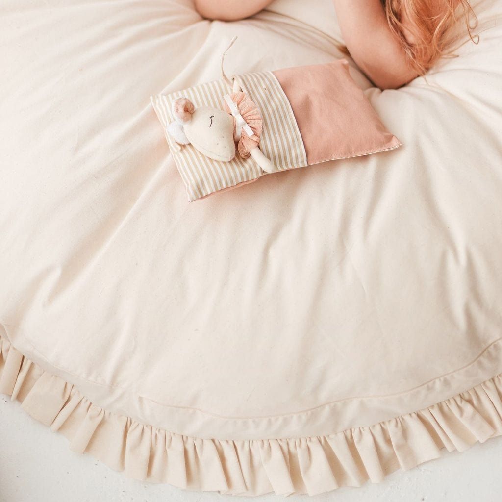 close up of MINICAMP Large Floor Cushion With Ruffles