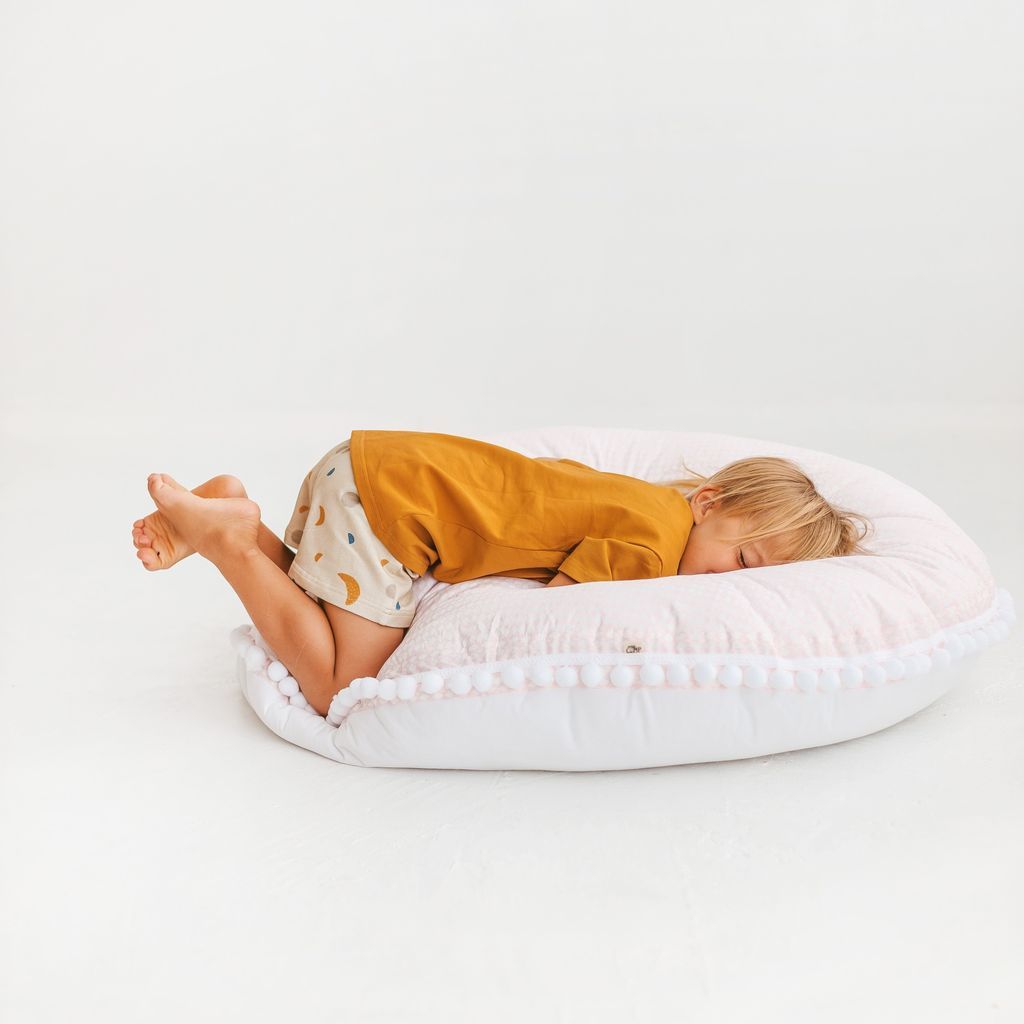 girl lying face down on MINICAMP Big Floor Cushion Rhombus Diamond - Pink