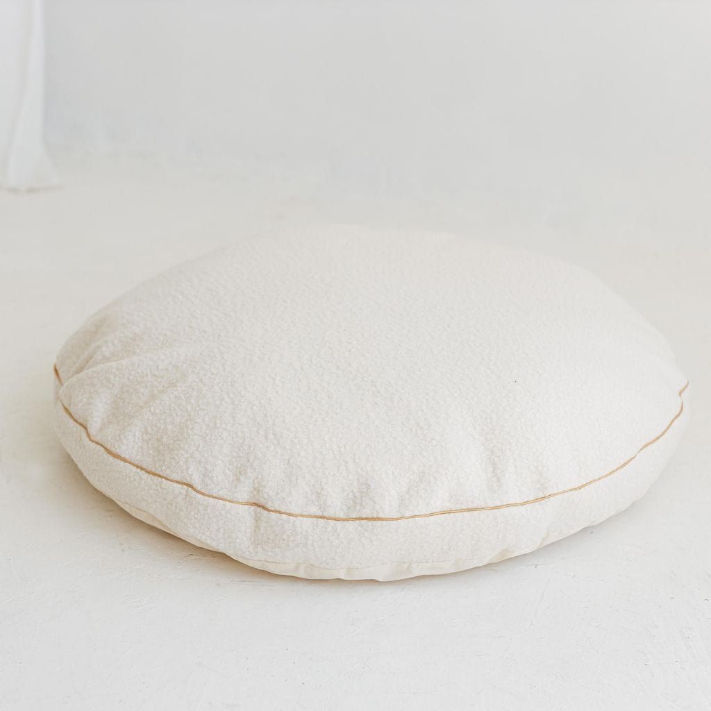 MINICAMP Boucle Fabric Kids Floor Cushion in Ecru  close up