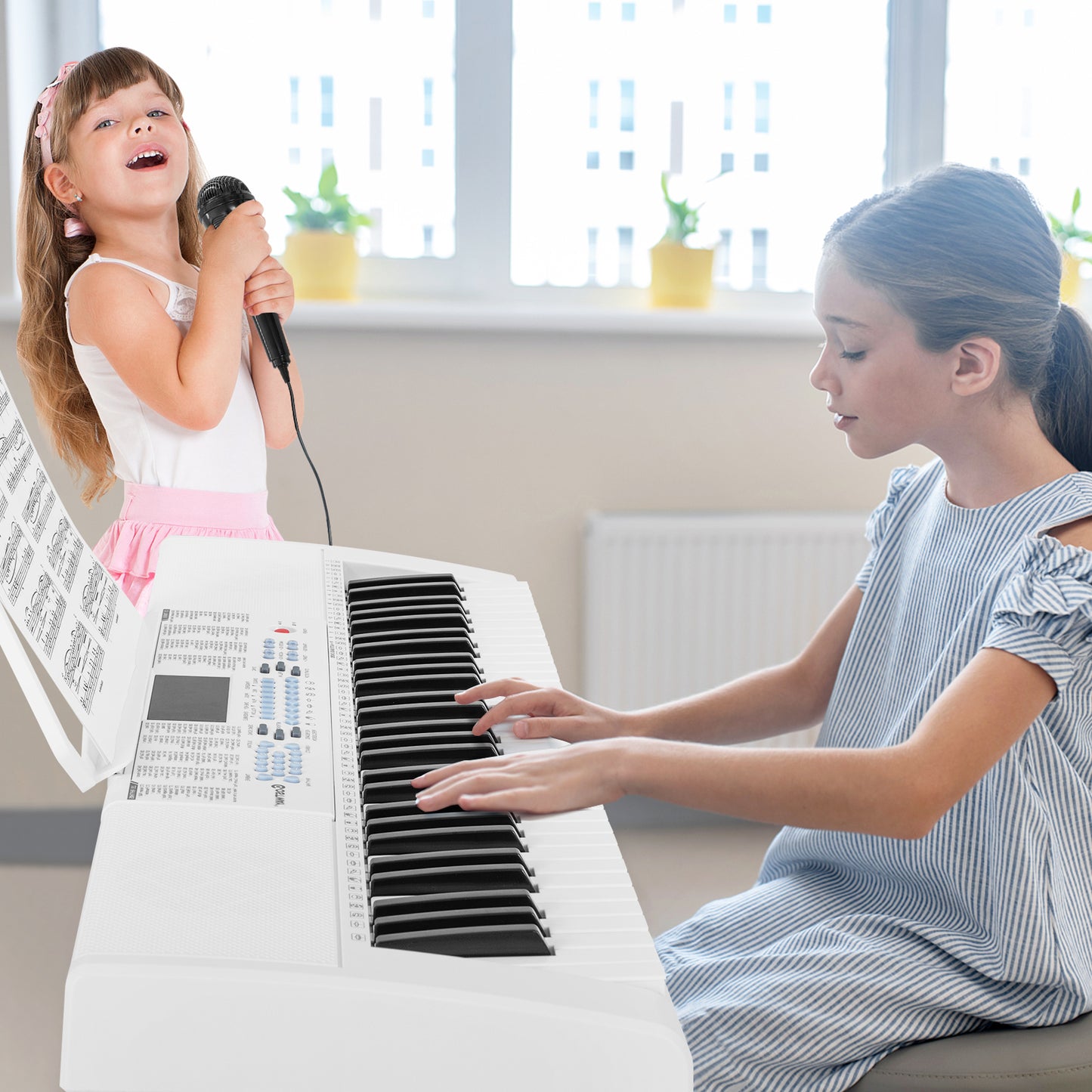 61-Key Electronic Keyboard with Microphone-White
