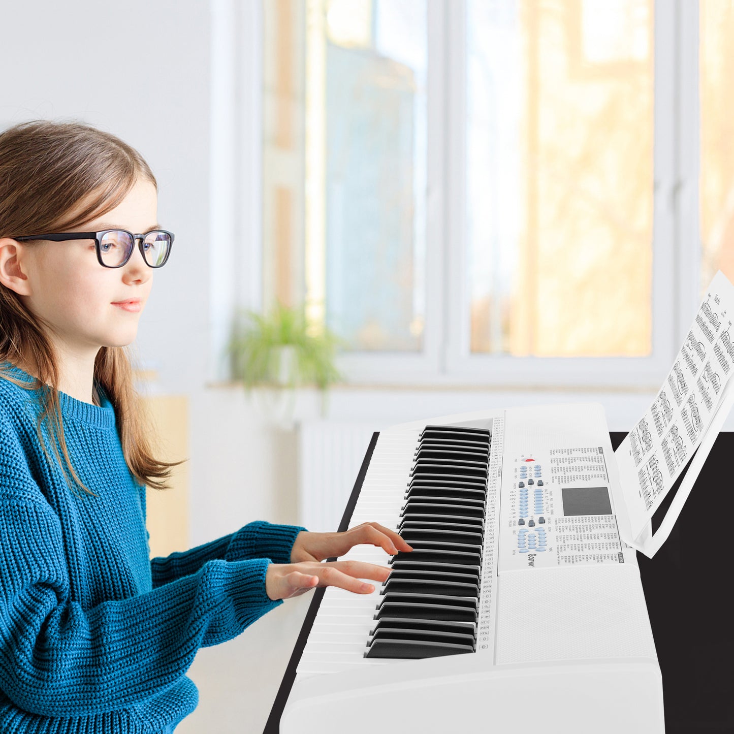 61-Key Electronic Keyboard with Microphone-White