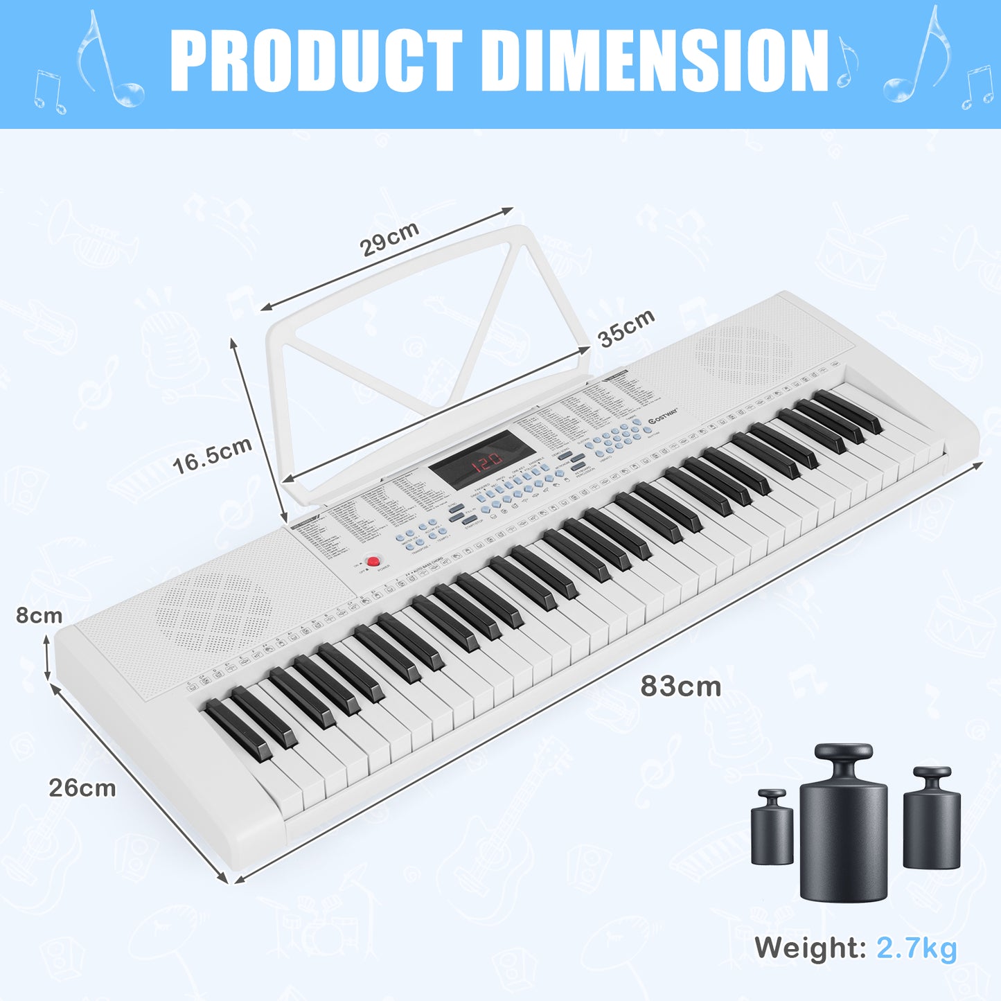 61-Key Electronic Keyboard with Microphone-White