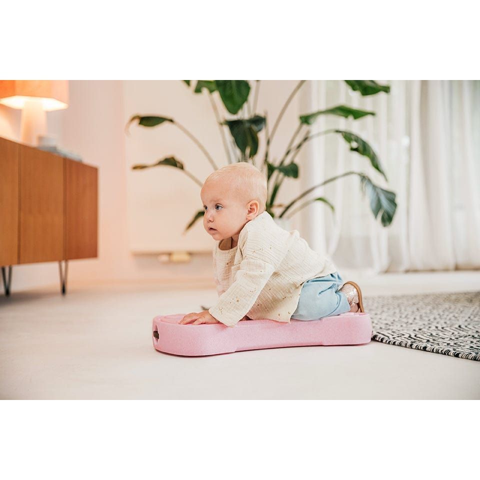 baby kneeling on Scoot and Ride My First 3-in-1 Baby Walker & Ride on - Rose bottom plate