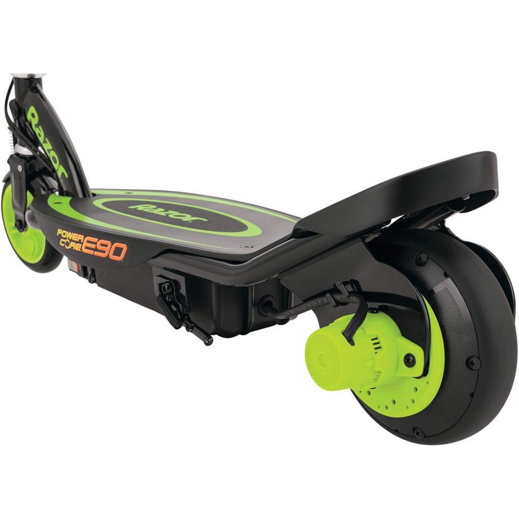 Razor Power Core E90 12 Volt Scooter - Green rear wheel close up