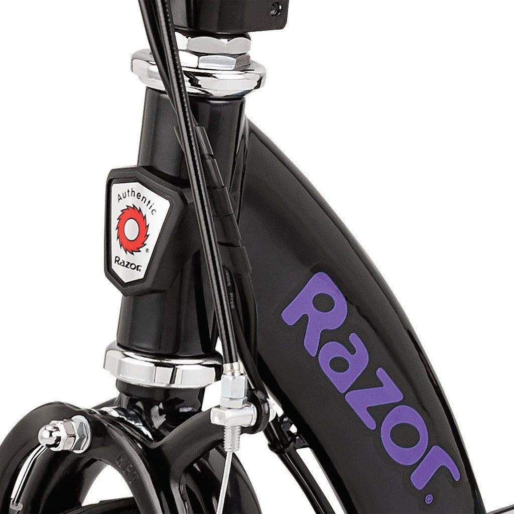 Razor Power Core E100 24 Volt Scooter - Purple logo close up