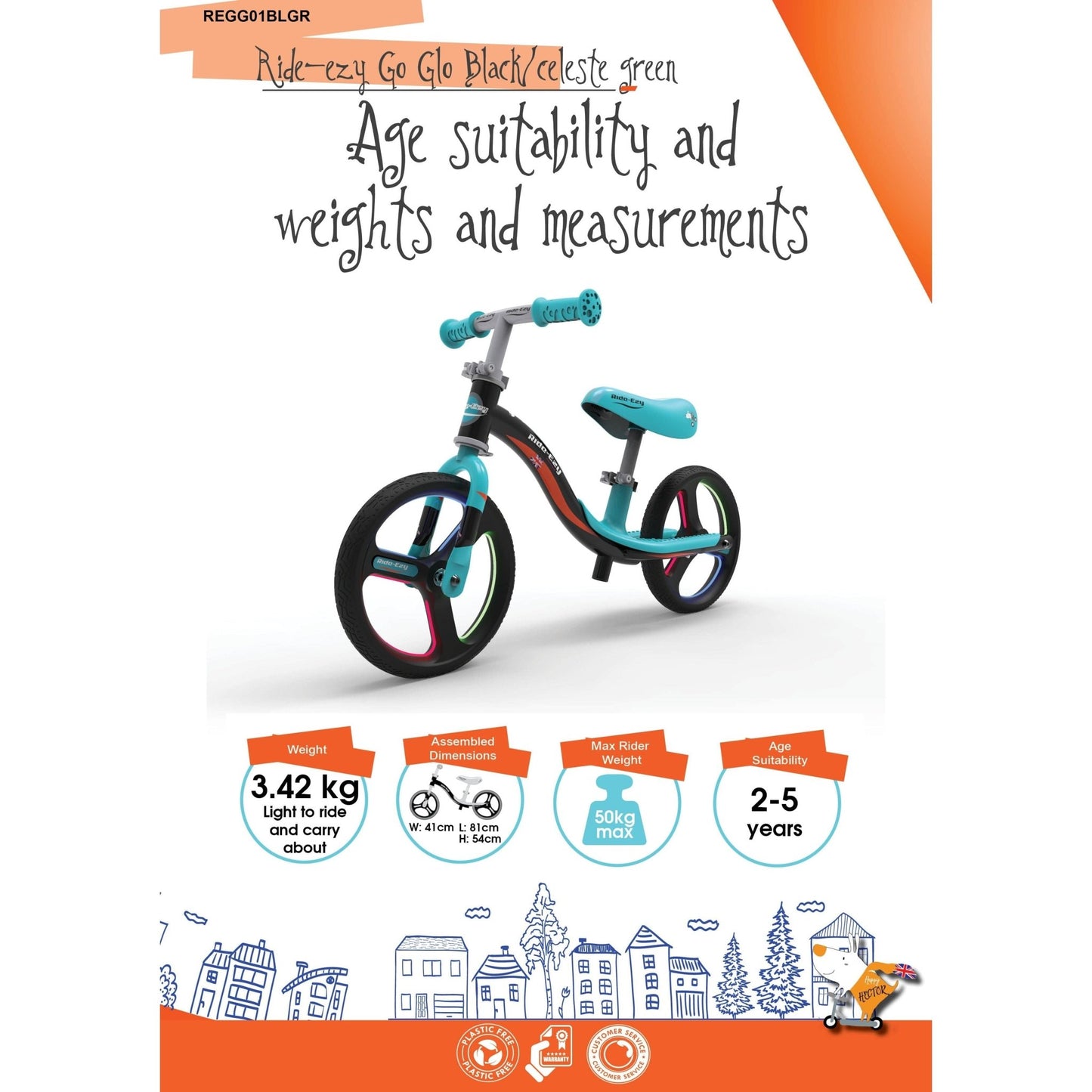 Ride-Ezy Go Glo Balance Bike - Black & Celeste Green age and weight suitability