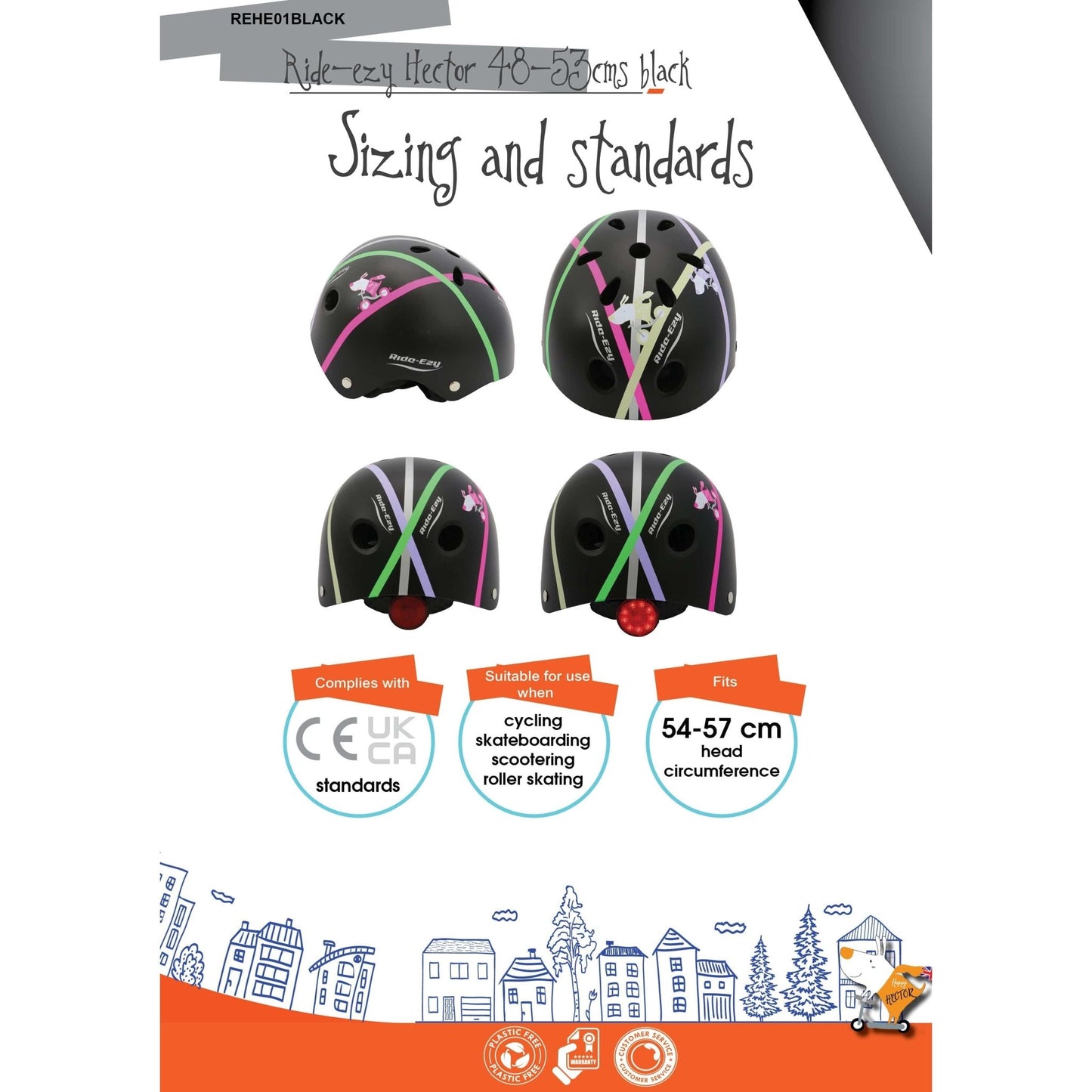 Ride-Ezy Hector 48-53cms Kids Helmet - Black sizing information