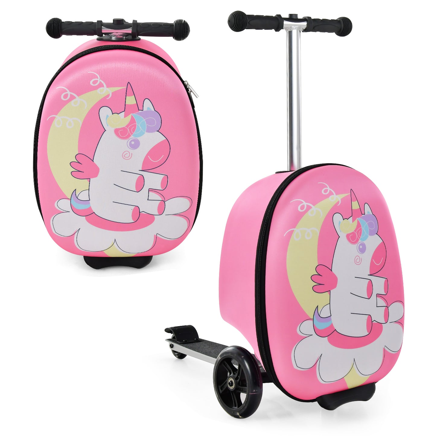 2-in-1 Folding Kids Scooter with Suitcase and 3 Color Lighted Wheels-Pink