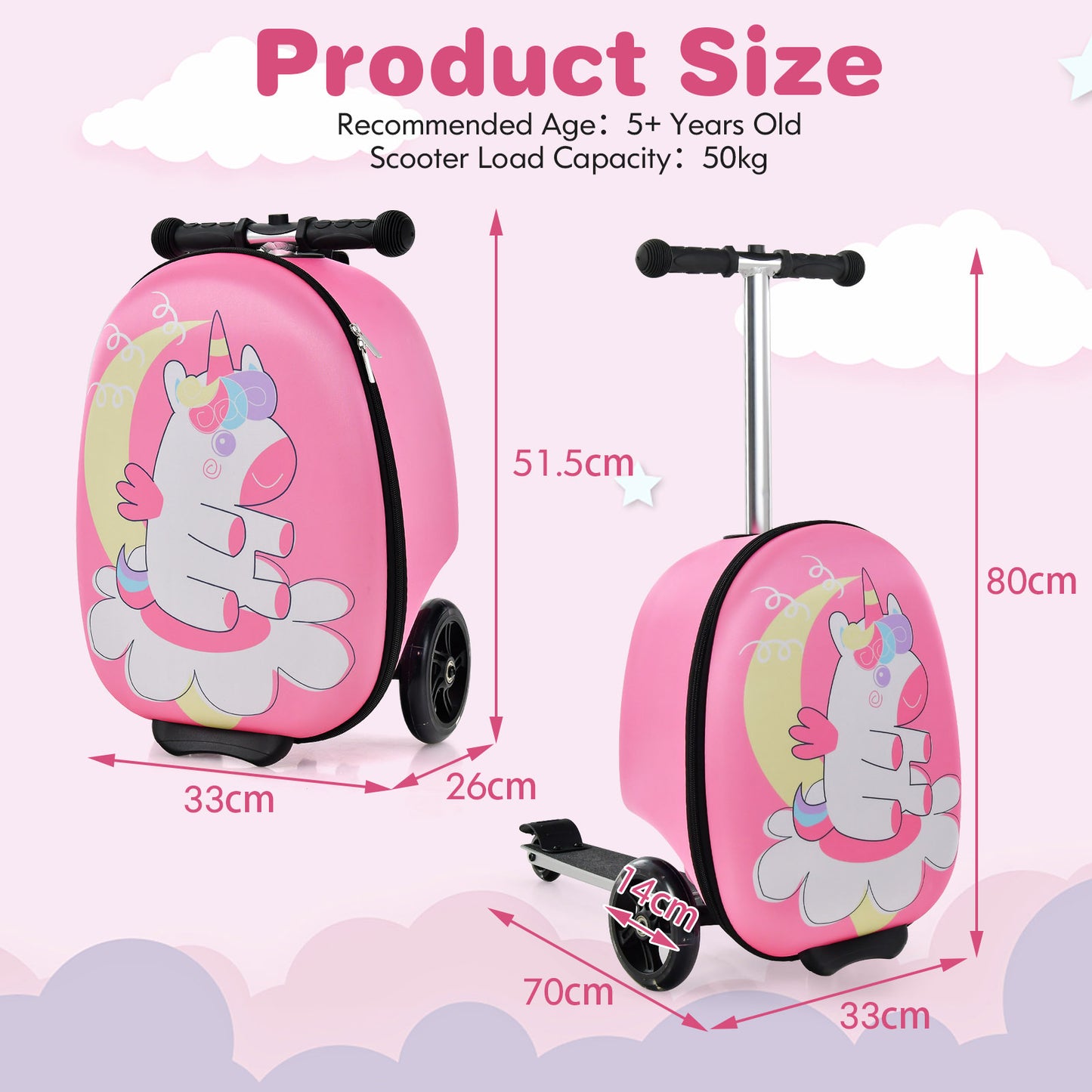 2-in-1 Folding Kids Scooter with Suitcase and 3 Color Lighted Wheels-Pink