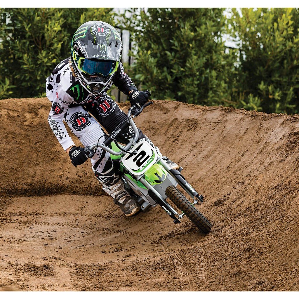 child racing Razor Dirt Rocket SX350 McGrath 24 Volt on supercross track