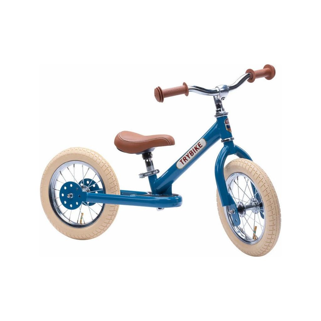 TryBike - Steel 2 in 1 Balance Trike Bike - Vintage Blue stage 2 front right