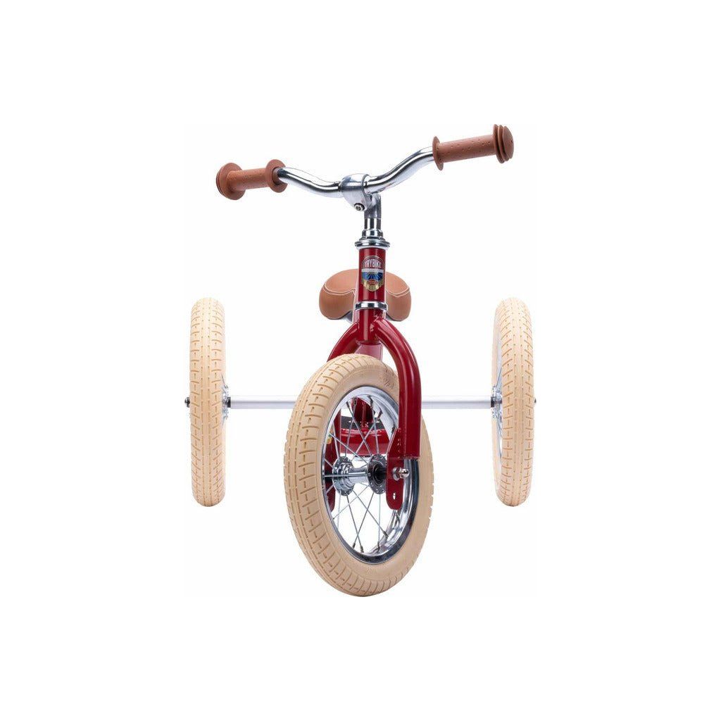 TryBike Bundle - Vintage Red 2-in-1 Trike/Bike, Helmet and Basket stage 1 front