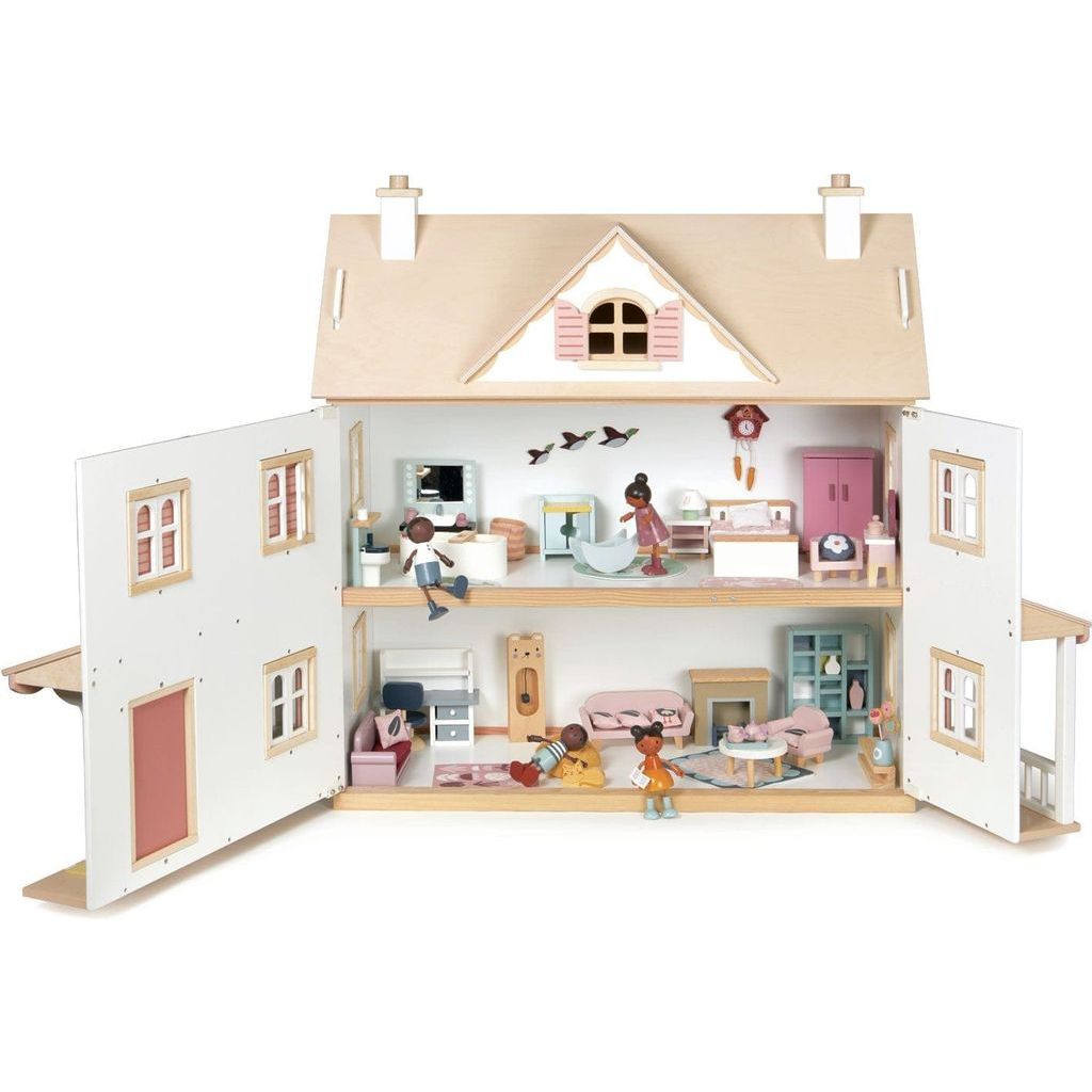 Tender Leaf Hummingbird Wooden Doll House front with doors open