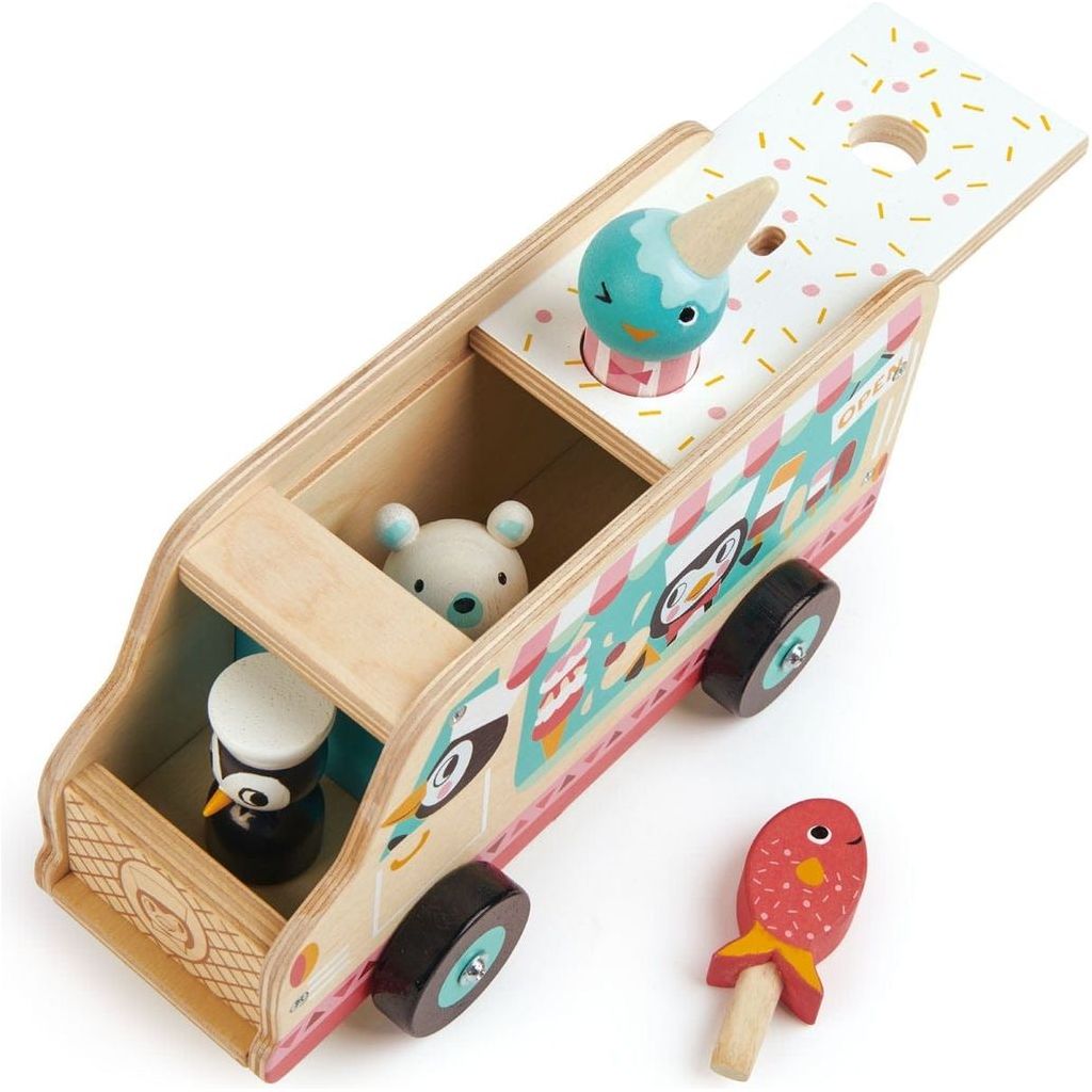 Tender Leaf Penguin's Wooden Gelato Van top open