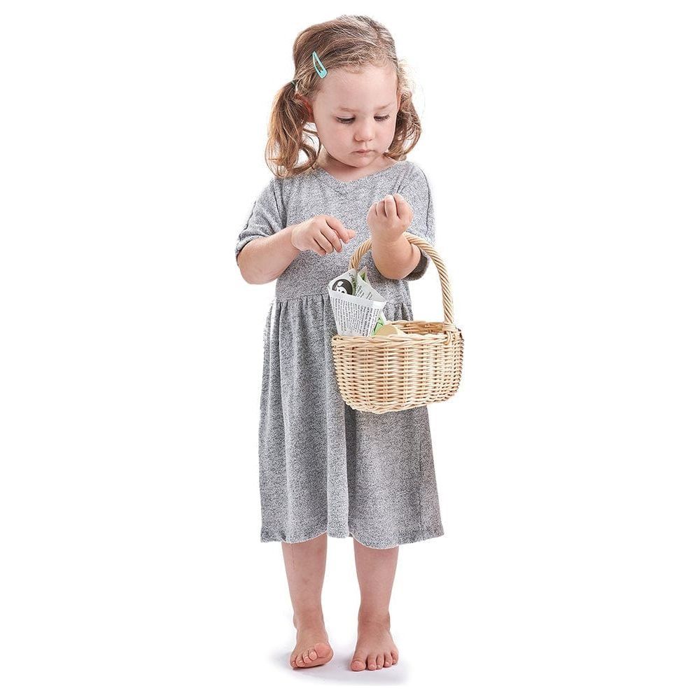 Tender Leaf Wicker Shopping Basket and Wooden Food