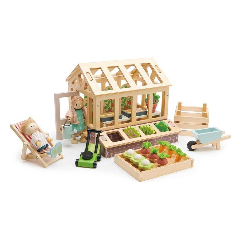 Tender Leaf Wooden Greenhouse & Garden Set close up