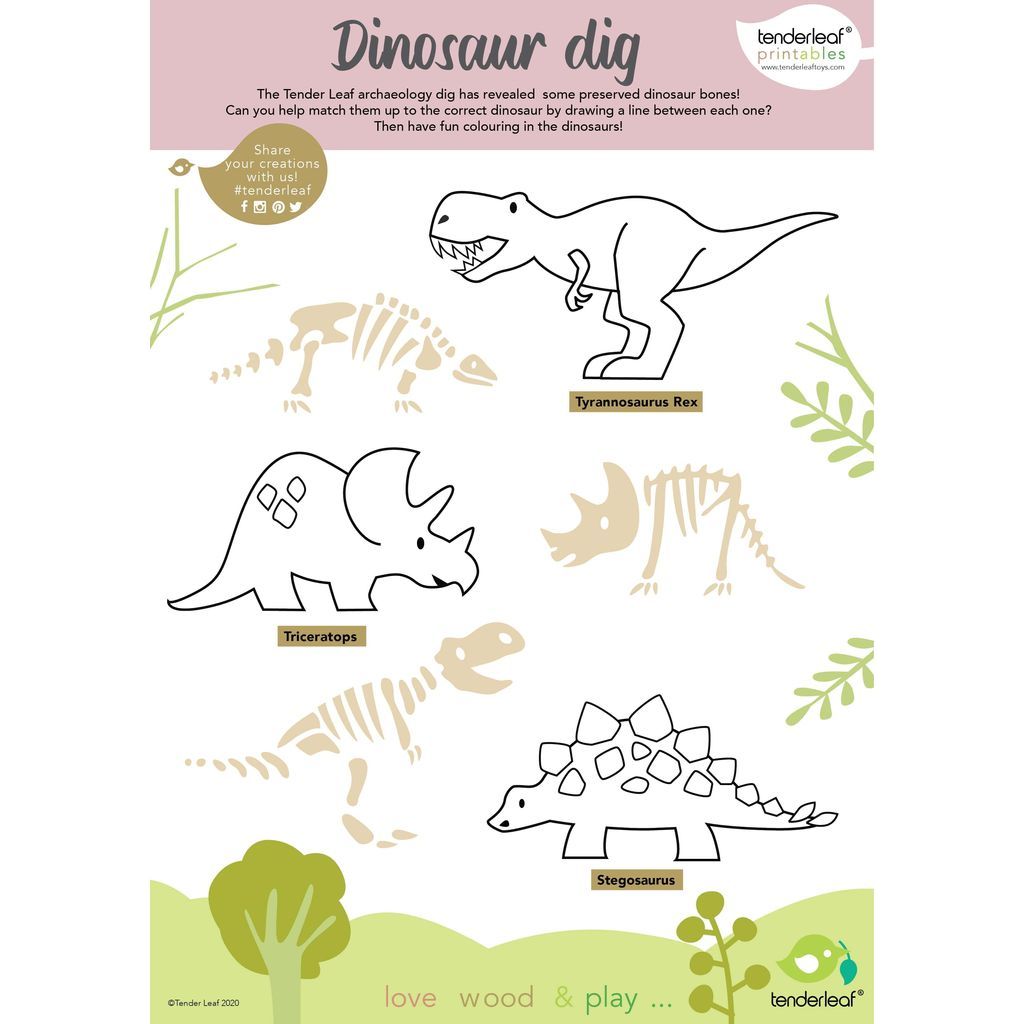 Tender Leaf 8 Wooden Dinosaurs Toys & Shelf activity sheet
