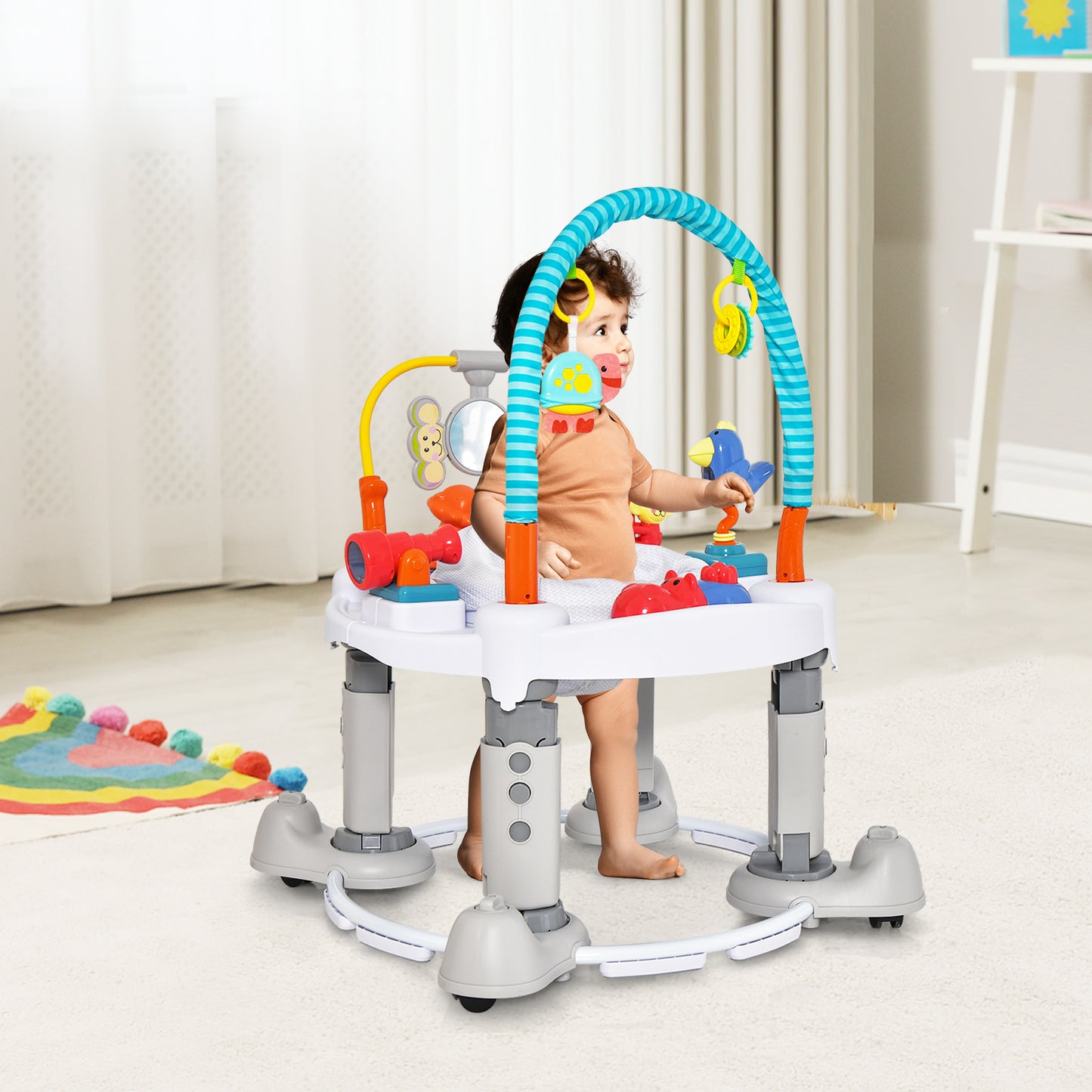 4-In-1 Baby Activity Center with Walker for Kids Aged 0-2 Years-Grey - The Online Toy Shop - Costway - 2