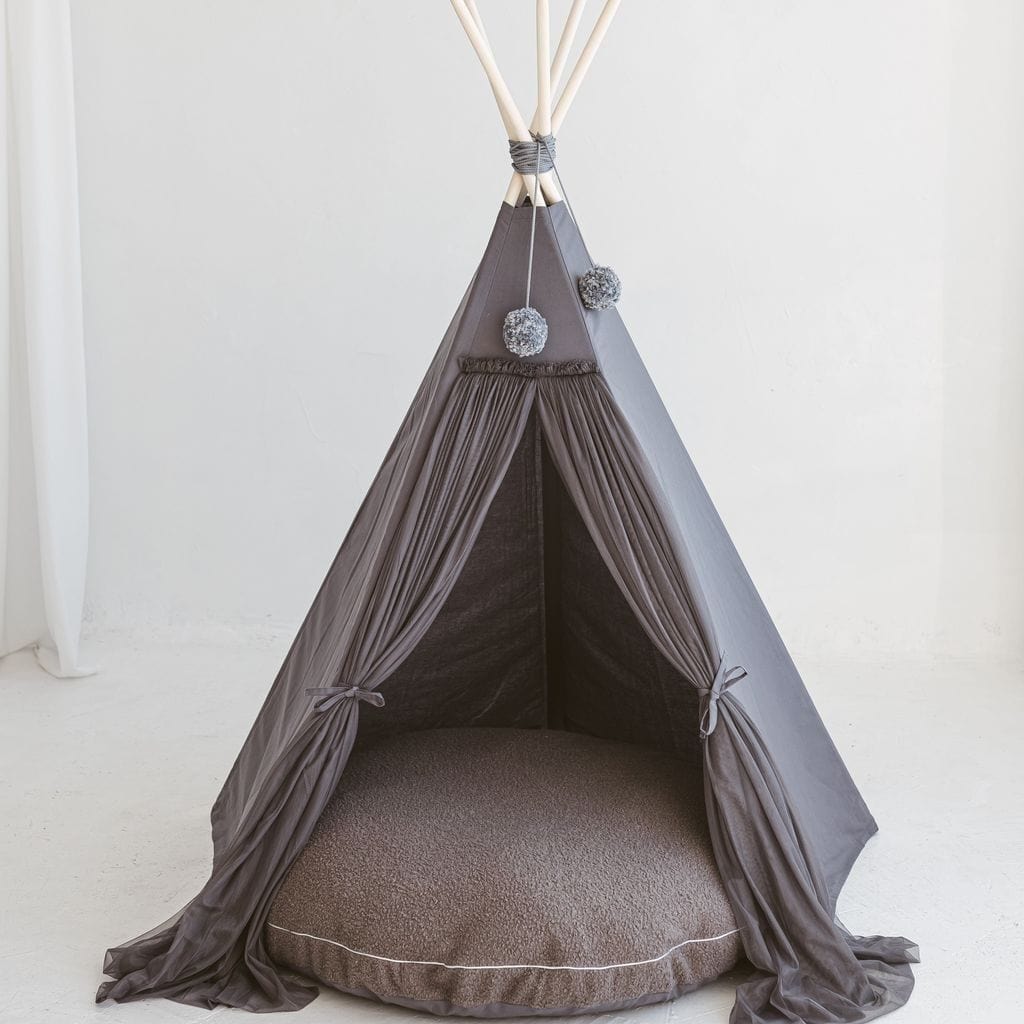 MINICAMP Boucle Fabric Kids Floor Cushion in Grey inside kids teepee play tent