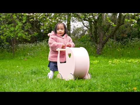 giel in garden with Moover Wooden Dolls Pram - 2 Years+ - White
