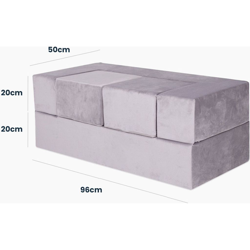 Velvet Childrens Soft Play Sofa Chair & Fold Out Bed - Grey dimensions