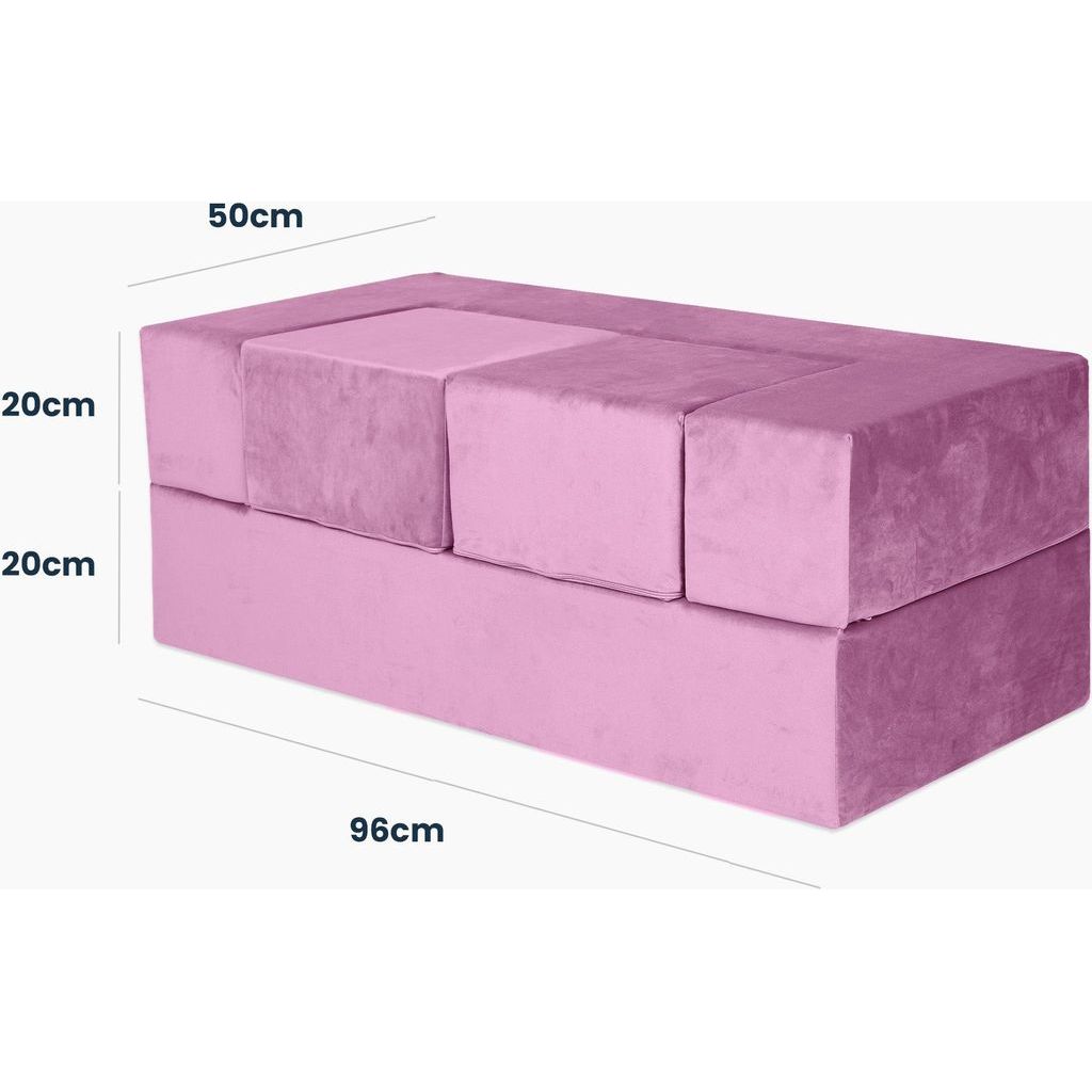 MeowBaby Velvet Childrens Soft Play Sofa Chair & Fold Out Bed - Pink dimensions