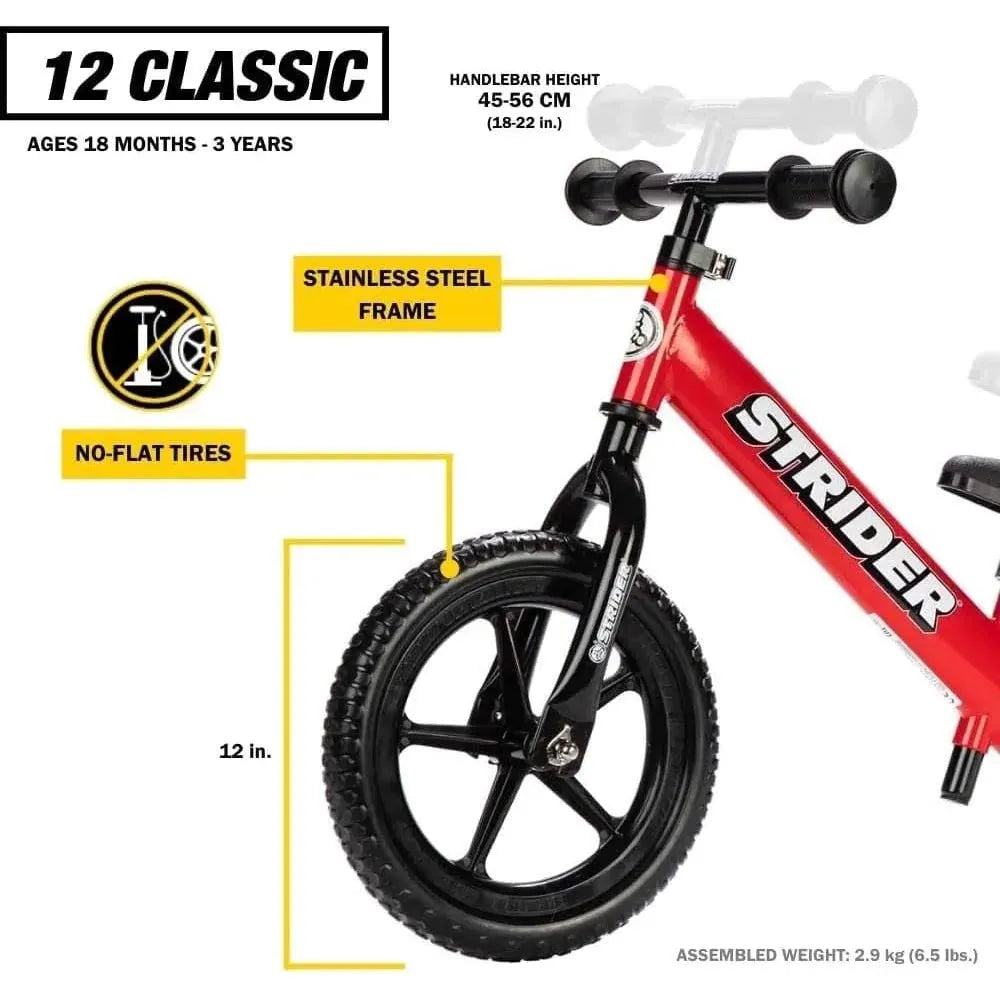 Strider Classic 12 inch Balance Bike - Green with steel frame and no-flat tyres