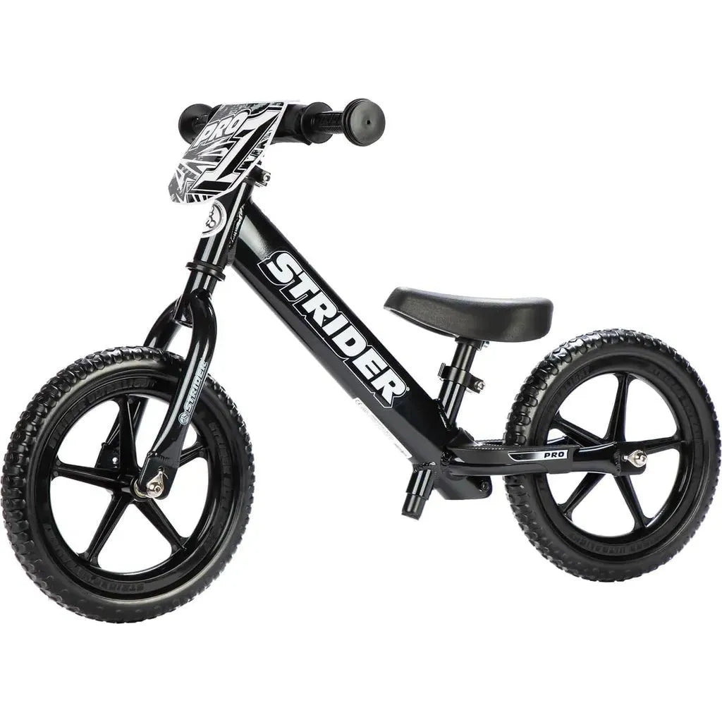 Strider Pro 12 inch Balance Bike - Black front left