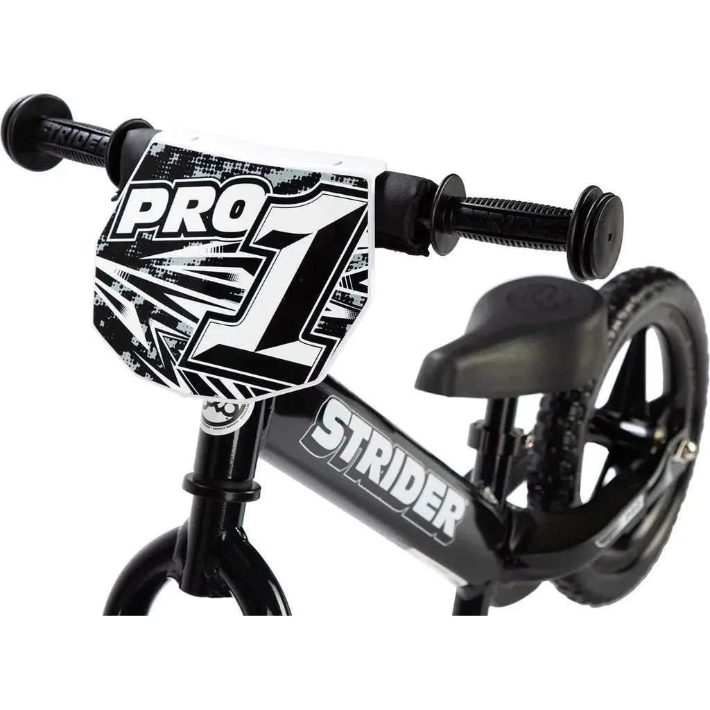 Strider Pro 12 inch Balance Bike - Black with number plate