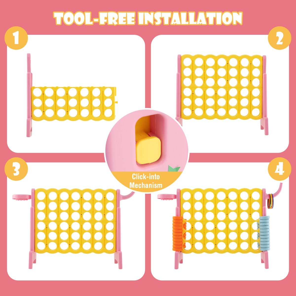 Upgraded 4-to-Score Game Set with Basketball Hoop and Toss Ring for Kids and Adults-Pink