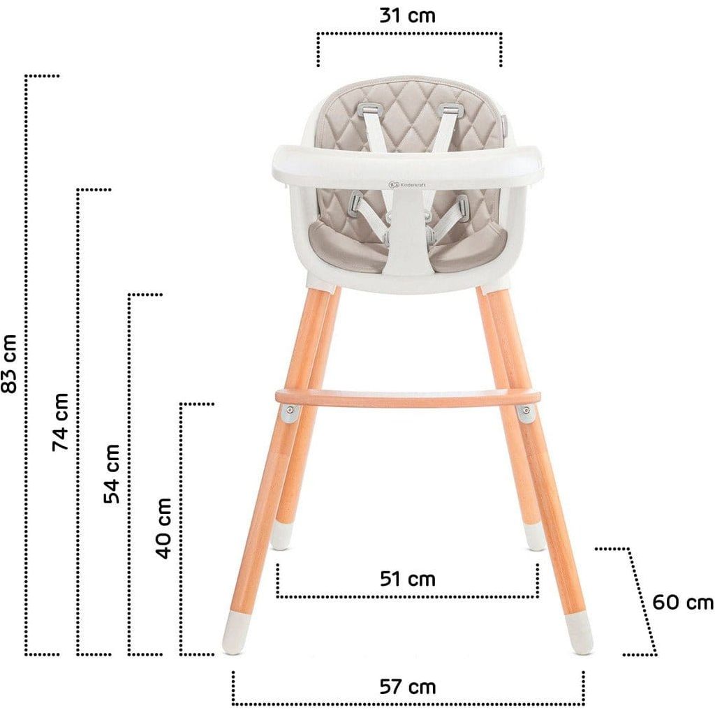 Kinderkraft Sienna High Chair - Grey dimensions