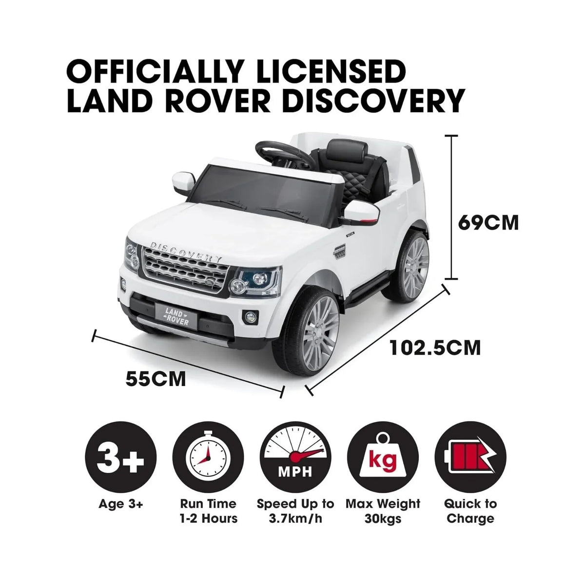 Xootz Land Rover Discovery 12V Ride On Lithium - White
